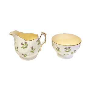 Aynsley Purple Thistle England Bone China Creamer And Sugar Set
